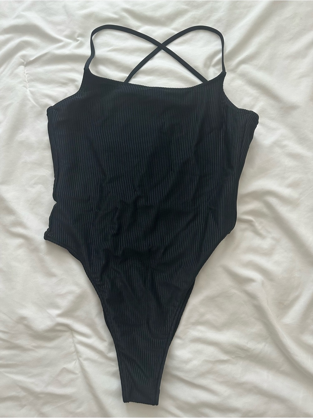 Women’s Frankie’s Black Ribbed One-Piece Swimwear with Crossback Straps